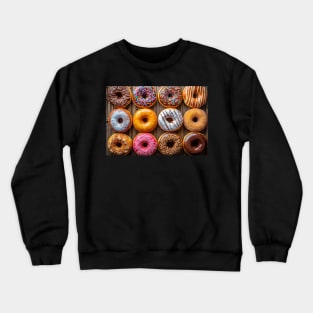 Variety of Donuts on a Wood Background - Food Crewneck Sweatshirt